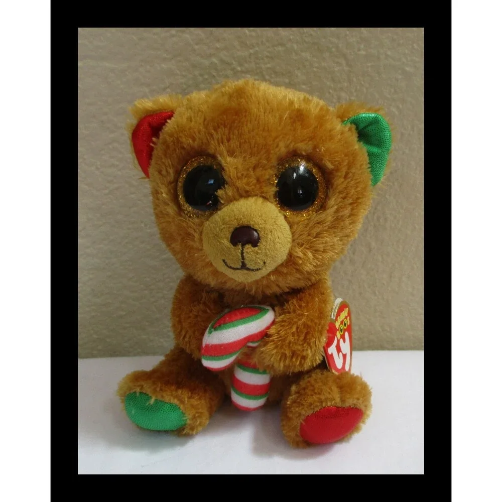 Ty Beanie Boos Bella the Christmas Bear Big Gold Glitter Eyes 6